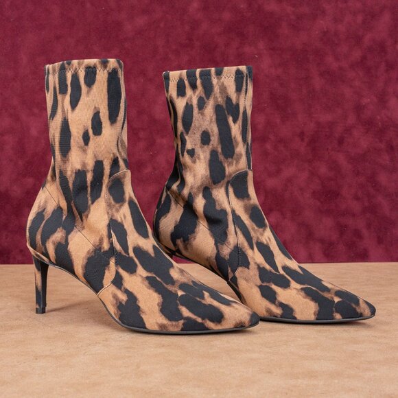 Stuart Weitzman Women Wren Fabric Leopard Print High Heel Ankle Boots sz 8 - Picture 1 of 9